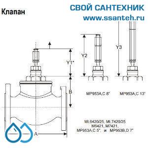 10154 Honeywell, V5025A1027  Клапан двухходовой (проходной) фланцевый, PN25, DN15, Kvs 0.63, 20мм, 2…200 °C