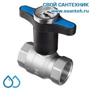 14633 HERZ 1220171 Кран шаровой синяя ручка с термометром, DN15, PN25, 0...+120°C, Kvs 17 м3/час, никелированный