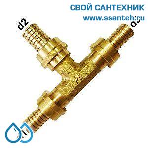 18150 Herz, P552505 Тройник латунный под надвижную гильзу, 25x3,5-18x2,5-18x2,5